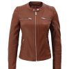 Women’s Brown Cafe Racer Leather Jacket