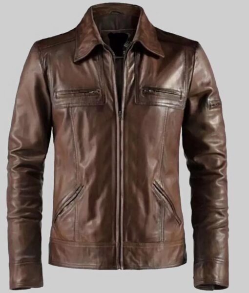 Men's Classic Vintage Brown Leather Jacket-1