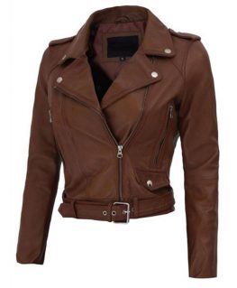 Women's Asymmetrical Cropped Leather Jacket