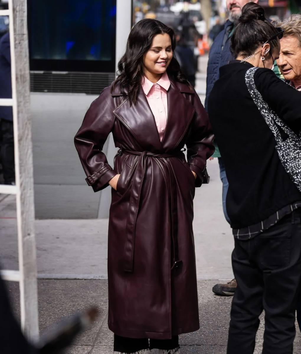 Selena Gomez Brown Overcoat-2