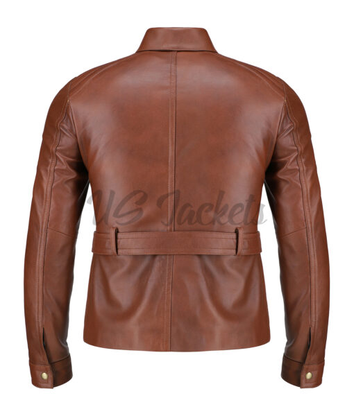 Double Closure Women Brown Leather Jacket