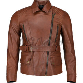 Double Closure Women Brown Leather Jacket