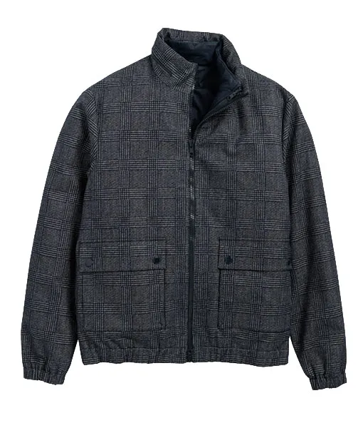 Mens Check Style Grey Wool Jacket