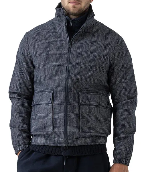 Mens Check Style Grey Wool Jacket