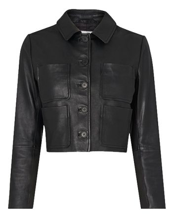 Angela Womens Black Leather Cropped Jacket