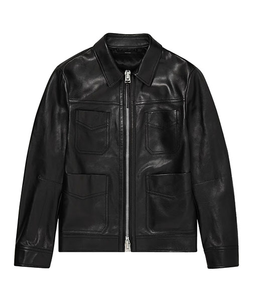 Bryan Mens zipper Black Leather Jacket