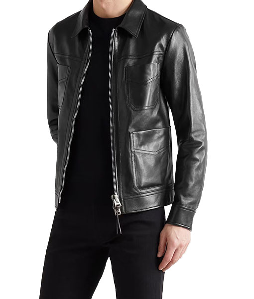 Bryan Mens zipper Black Leather Jacket