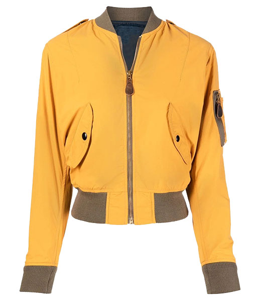 Doris Womens Yellow Cropped Bomber Jacket
