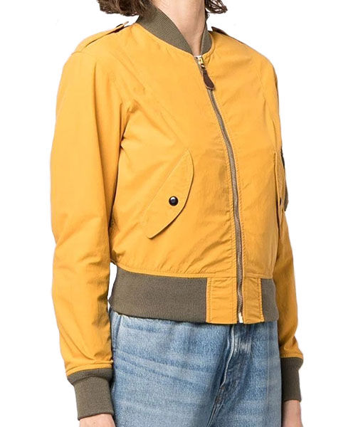 Doris Womens Yellow Cropped Bomber Jacket