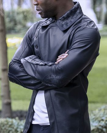 Iman Mens Black Leather Coat