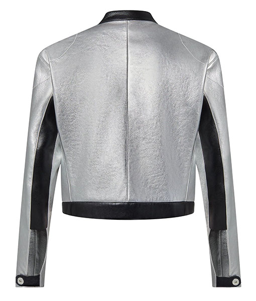 Lisa Womens Cropped Silver Leather Jacket