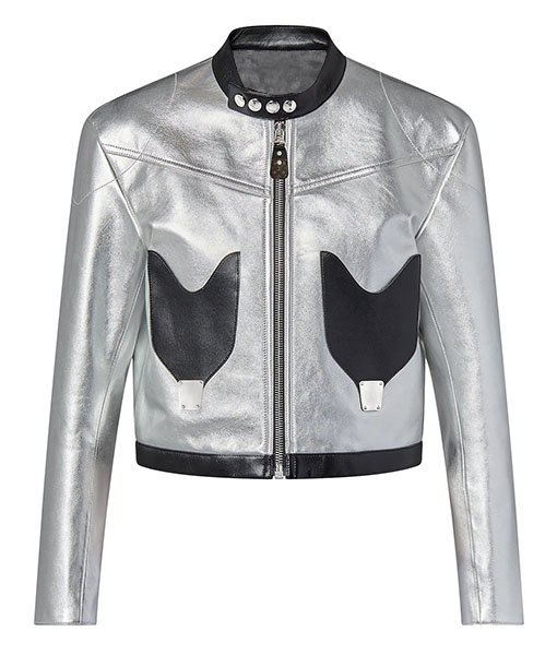 Lisa Womens Cropped Silver Leather Jacket