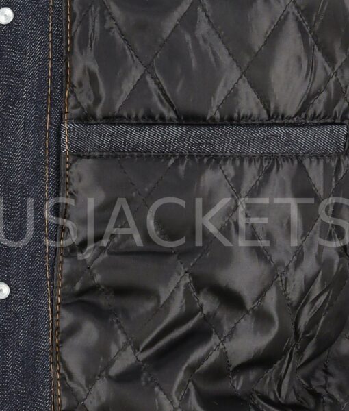 Men’s Blue Denim Jacket with Black Leather Sleeves-4