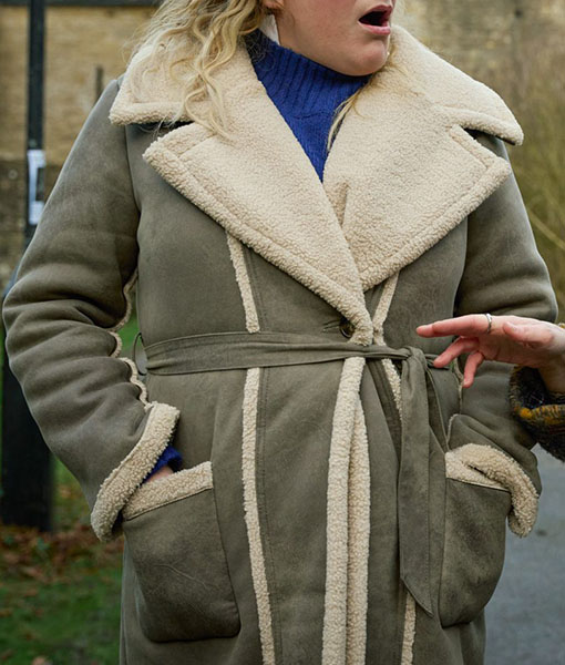 Womens Faux Shearling Brown Wrap Short Coat