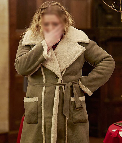 Womens Faux Shearling Brown Wrap Short Coat