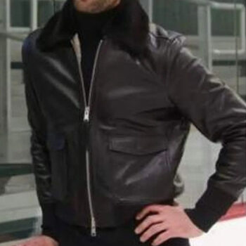 Carl Mens Black Fur Collar Aviator Jacket