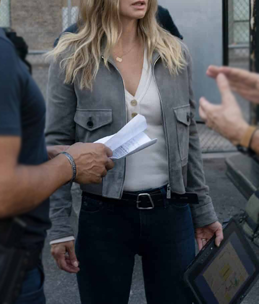 Jennifer Womens Grey Cropped Suede Jacket