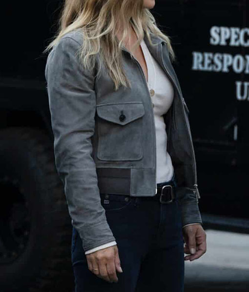 Jennifer Womens Grey Cropped Suede Jacket