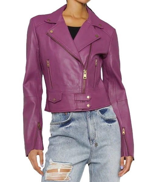 Jenny Womens Purple Bikers Leather Jacket