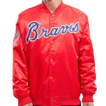 Jose Mens Braves Red Satin Bomber Jacket
