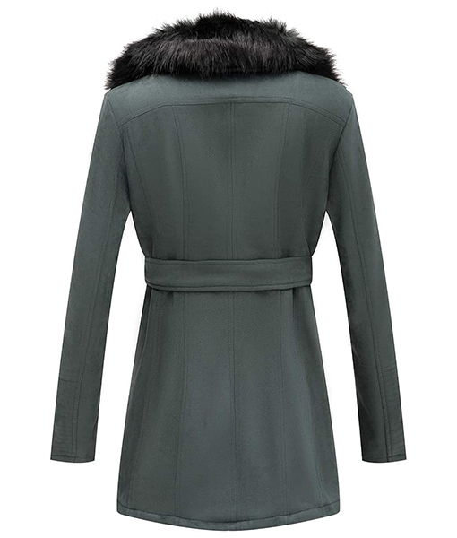 Joyce Women's Green Suede Fur Pea Coat