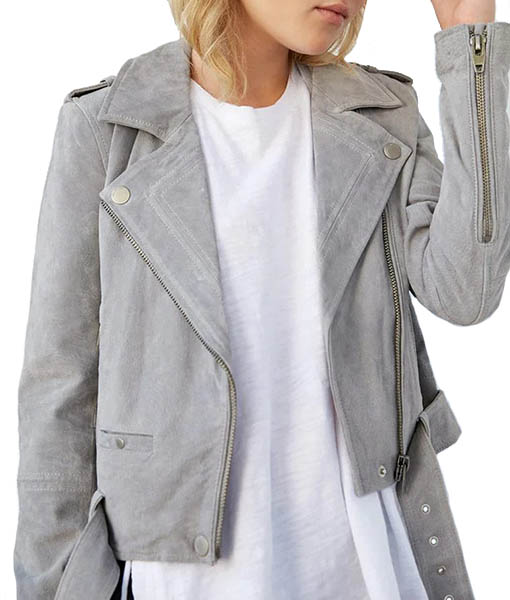 Kimberly Womens Grey Sued Cropped Jacket