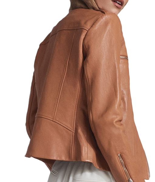 Nicole Womens Collarless Brown Leather Jacket