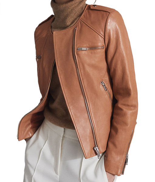 Nicole Womens Collarless Brown Leather Jacket
