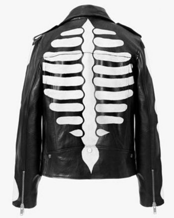 Skeleton Black Bikers Leather Jacket