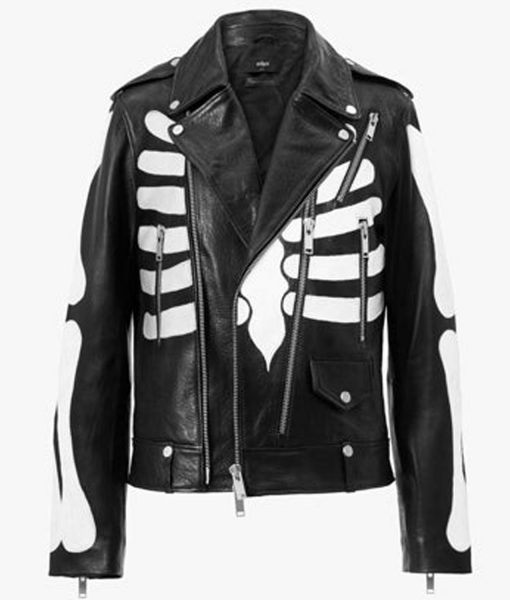 Skeleton Black Bikers Leather Jacket