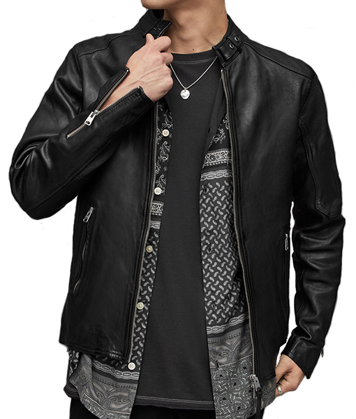 William Mens Black Biker Leather Jacket