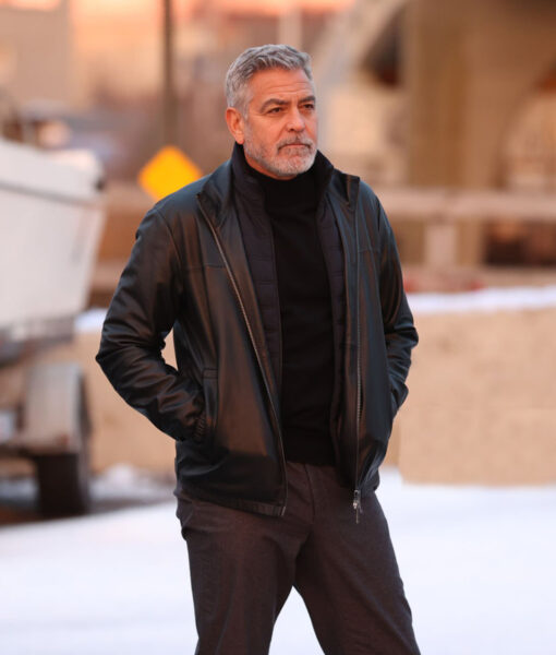 George Clooney Mens Black Leather Jacket
