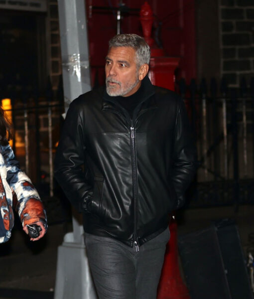 George Clooney Mens Black Leather Jacket