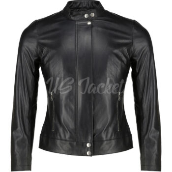 Hannah Clay Womens Black Biker Leather Jacket