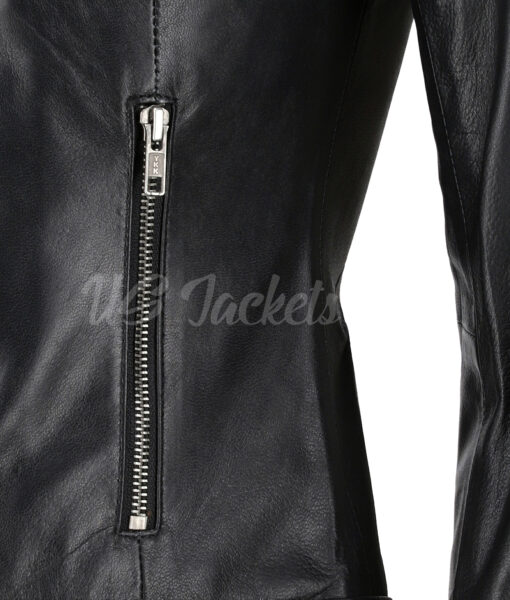 Hannah Clay Womens Black Biker Leather Jacket