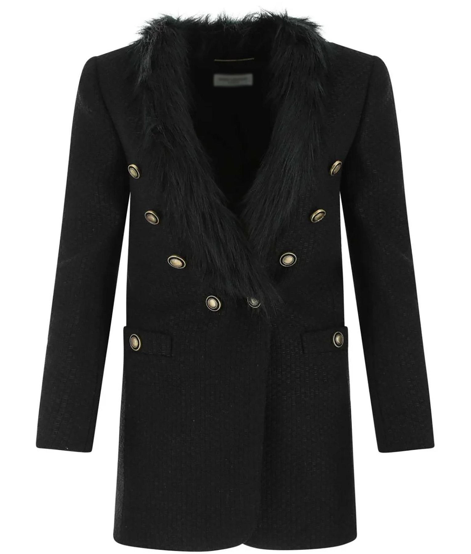 Jennifer Womens Black Wool Fur Coat