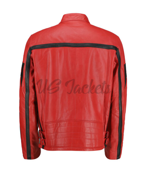 Mens Stripped Red Cafe Racer Jacket