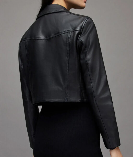 Samantha Logan Cropped Black Leather Jacket