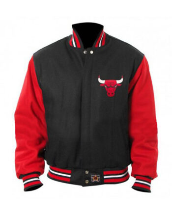 Mens Reid Black Red Wool Varsity Jacket