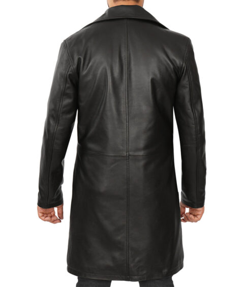 mens leather car coat - black leather trench coat mens