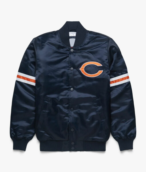 Starter Chicago Bears NFL Navy Blue Satin Bomber Jacket