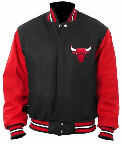 Men Chicago Bulls Red and Black Varsity Bomber Jacket-1