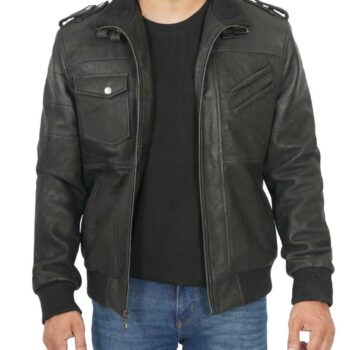Mens Snuff Real Leather Jacket With Removable Hood