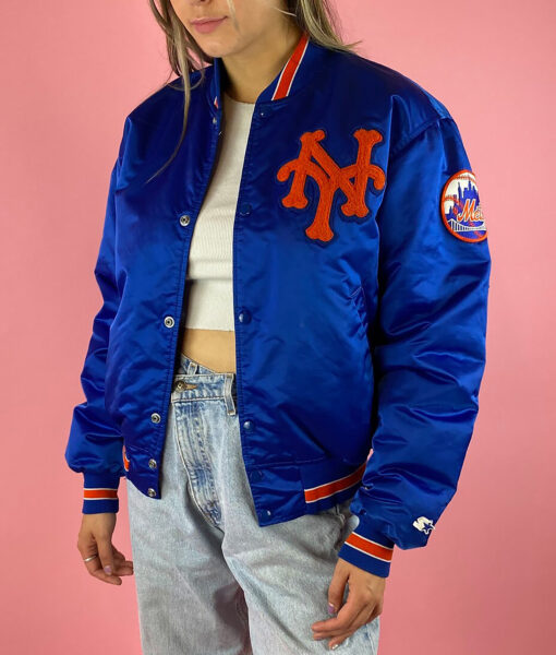 New York Mets Satin Blue Bomber Jacket