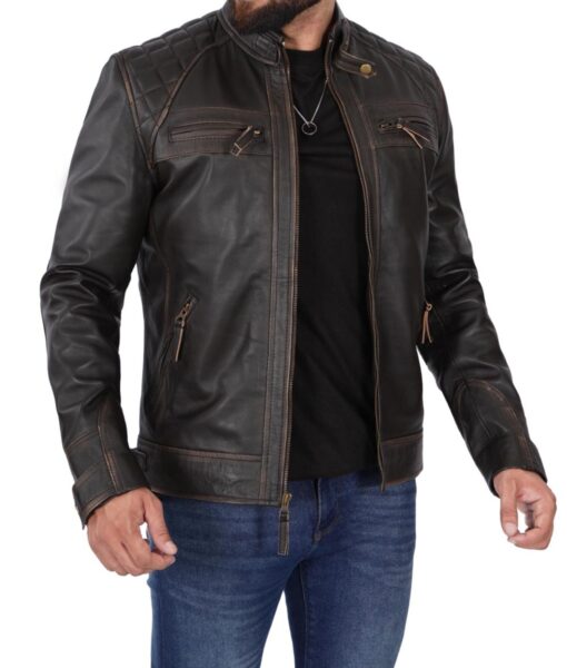 Claude Men's Distressed Brown Leather Jacket