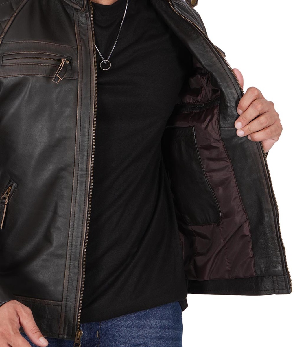 Mens real leather brown ruboff leather jacket