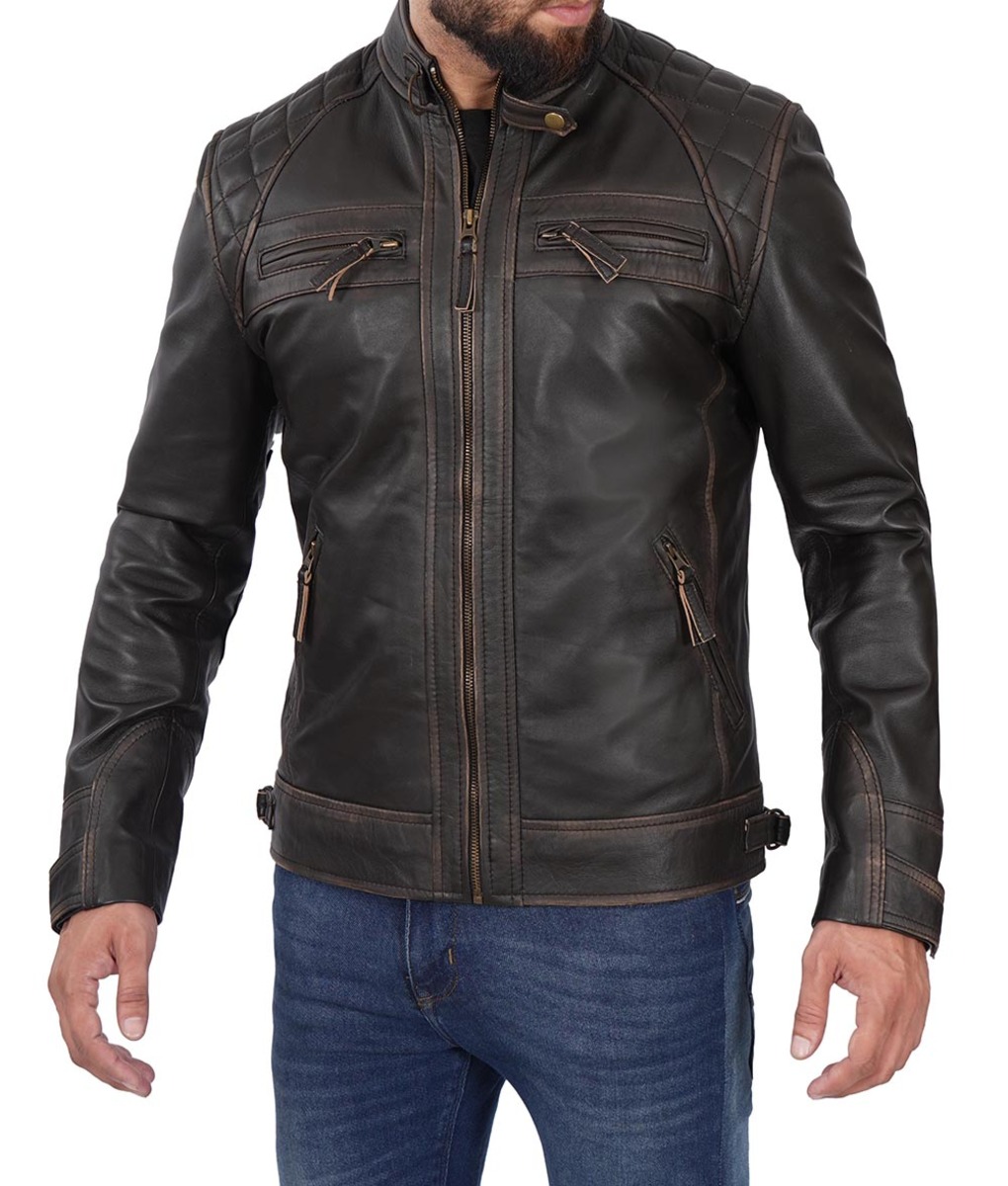 Mens ruboff brown leather jacket
