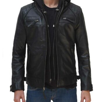 Leather Black Jacket With Hood