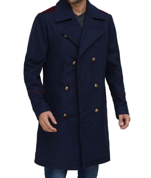 Mens Double Breasted Blue Peacoat