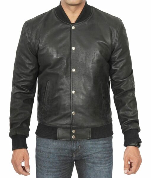 Vintage Black Letterman Leather Jacket